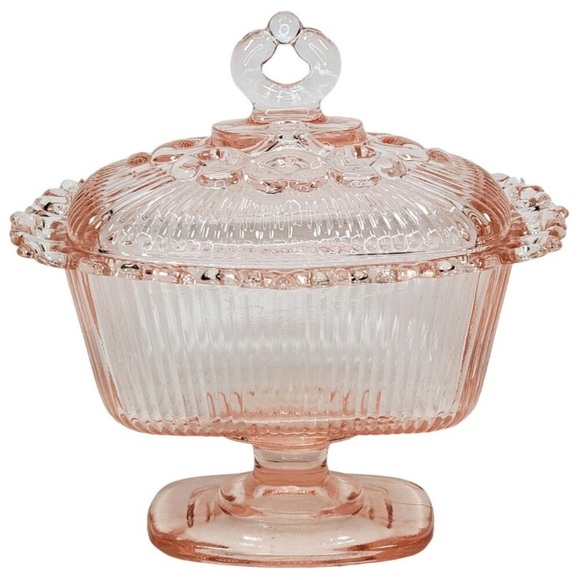 Vtg Indiana Glass Lace Edge Pink Candy Dish w/ Lid Decorative Pedestal Fancy - Picture 1 of 14